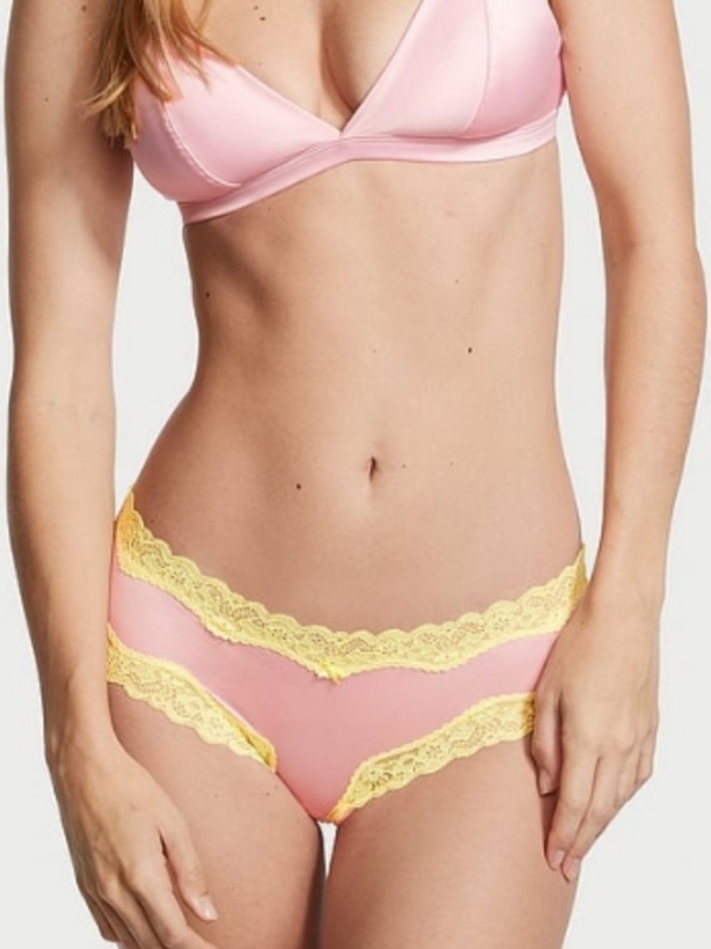 NWT Victoria’s Secret Tease Cheeky Panty Pink Yellow Lace Size M